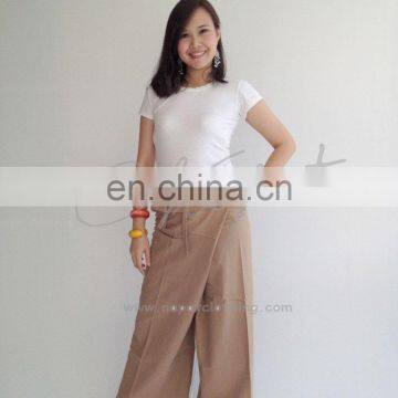 100% Thai Cotton Gypsy Hippie Pants Soft Brown Long Wrap Trouser Thai Fashion Pants