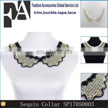 Hot Sale Cheap Black White Crystal Sequins Lace Collar for Lady Garment