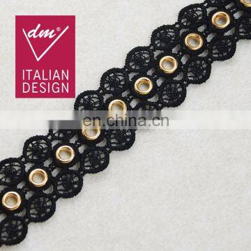 Good quality cotton lace with gold eyelet stud trim for clothes