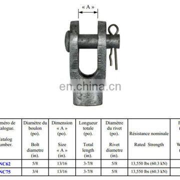 Galvanized Wire Rope Thimble Clevis For Electrical Socket Clevis, High Quality Thimble Clevis,Wedge Type Strain Clamp