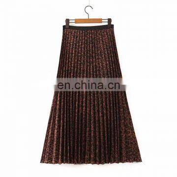 Long elastane waist cheap leopard printing pleats plus size skirts for fat women