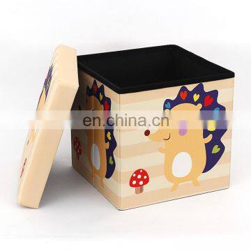 RTS folding printing polyester lovely hedgehog foldable storage ottoman stool