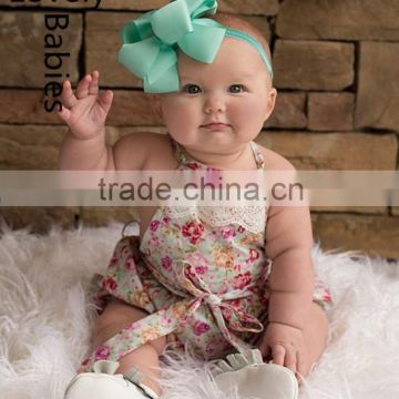 Wholsale summer clothes 2016 floral printed cotton lace baby romper