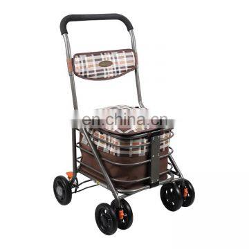 6 wheel steel large capacity adult elderly folding shopping cart walker with seat