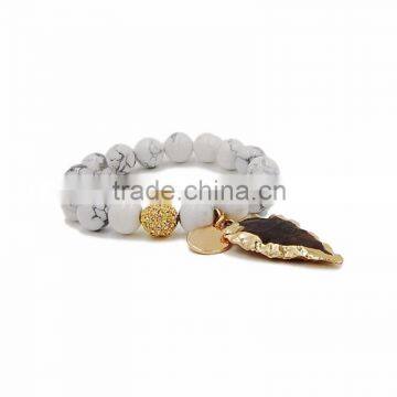 WWW0318 Semi-precious white turqoise stone bracelet Marble stone stretch bracelet