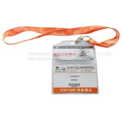 Printed polyester lanyards attached on card holders and card pouches for displaying ID cards