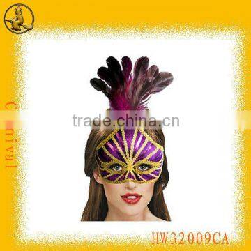 Customized Royal Gold Masks with Feather for Fancy Ball