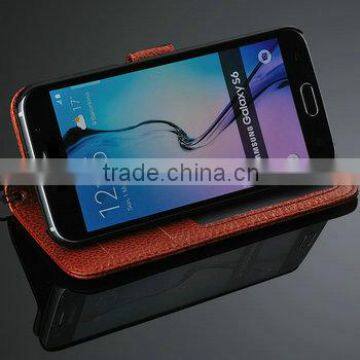 Cow Leather Slot Cover Case for Samsung S6 Wallet Flip Case