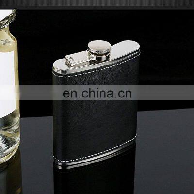 Portable Alcohol Stainless Steel Whisky PU Leather 8oz 6oz Matt Engraved Black Big Hip Flask photo-5