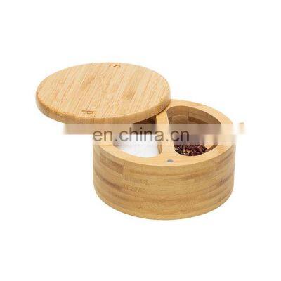 Bamboo Salt and pepper box With Magnets and Spoon Bamboo Spice Container Salt Box