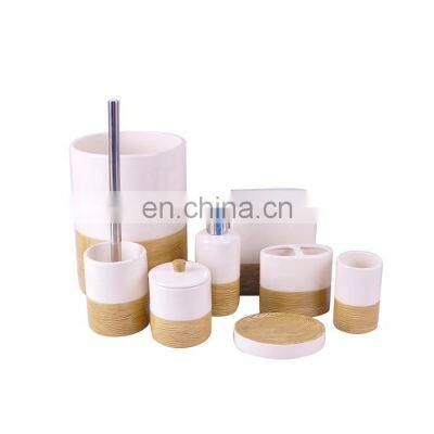 Eight pieces ceramic bathroom luxury accessories white and  brown bathroom set  with sopa dispenser bathroom set