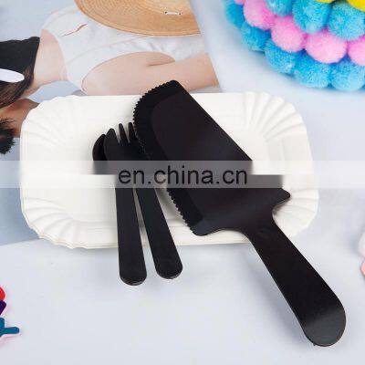 Disposable Birthday 10 Plates 10 Forks Cake Knife Set Black Knife and Fork Paper Plate Tableware Set Cake Party Supplies