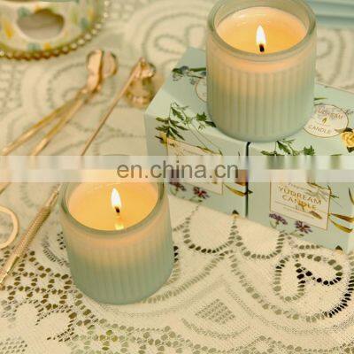 Customized With Box Sustainable Wide Opening Glass Cup Jar Party Birthday 4.5oz Hand Made Woodwick Handmade Scented Candle photo-3