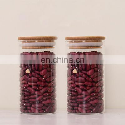 Eco-friendly Material Natural Bamboo Lid And Glass 300ML Glass Food Storage Bottles Jars