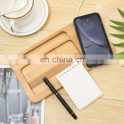 Amazon hot selling desktop wireless charging pad 3 in 1 wireless charger tray bamboo storage organizer