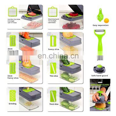 Home Kitchen Gadgets 14-in-1 Manual Salad Onion Food Mandoline Dicer and Slicer Veggie Chopper Vegetable Cutter With Container photo-3