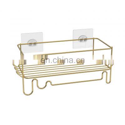 Durable Wall Mounted Bathroom Shower Wire Rack With Adhesive Magic Sticker Metal Single-Layer Storage Holders & Racks photo-5