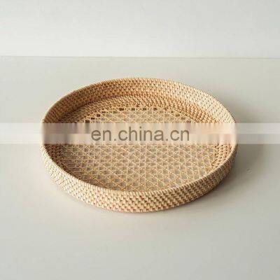 Natural Round Rattan Webbing Tray, Coffee Table Tray, Wicker Fruit tray Wholesale Handwoven