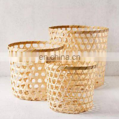 Natural Rustic Woven Open Bamboo Storage Basket Plant Holder Wholesale Handwoven Made in Vietnam