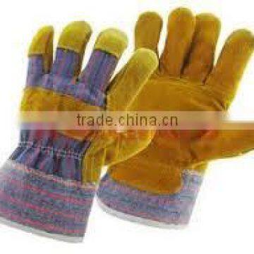 Cow Split Leather Safety Gloves With Patch Palm Rubberized Cuff Palm photo-4