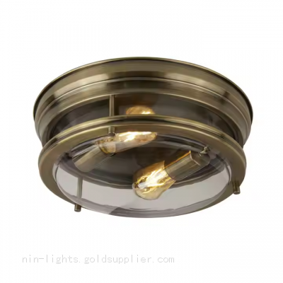 Vintage Round Ceiling Light Farmhouse Ceiling Fixture With Seeded Glass Cover Suitable for Bedroom Living Room Lighting