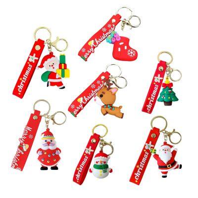 Merry Christmas Gifts 3D PVC Rubber Changing Pendant Key Chains Custom Car Keychains Cartoon Christmas Tree Keychain