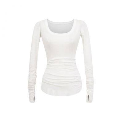 Solid Color Design Niche Long Sleeve Sleeve T-shirt Sexy Spice Girl Big U Collar Light Breathable Base Shirt photo-5