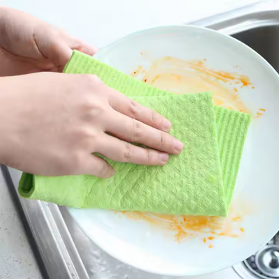 Eco-Friendly Kitchen Wet Washing Sponge Cloth 30% Cotton and 70% Wood Pulp Cellulose Biodegradable Sponge for Kitchen Cleaning photo-4