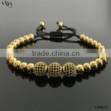 2016 Newest Gold Bead Bracelet With Black Lava Bead Elastic Buddha Bead Rosary Bracelet