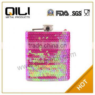 Cheap Glitter Wrapped Pink Hip Flasks