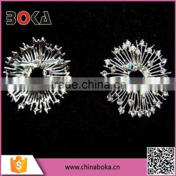 BOKA High Quality Silver Flower Rhinestone Metal Buckle for Ladies Shoes, Rhinestone Shoe Buckle Decorations