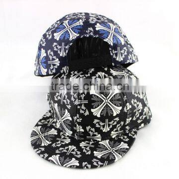 Punk Rock Flower Printed PU Leather Fabric Flat Hiphop Streetdance Cap