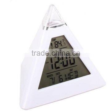 Multi Color Change Electronic Pyramid Thermometer Date Display LCD Alarm Clock