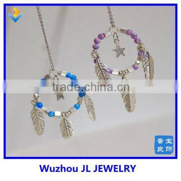 Feather Dream Catcher Synthetic Opal BalBlue Opal necklace dream catcher