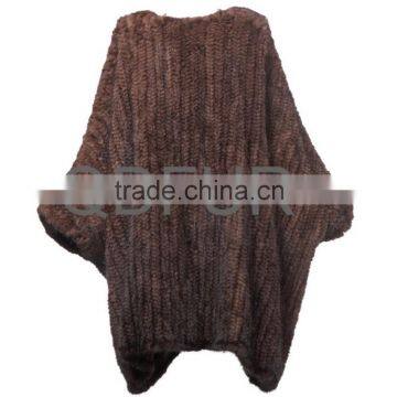 QD80561 Genuine Knit Mink Fur Shawl For Fashion Lady Fur Gilet Cape