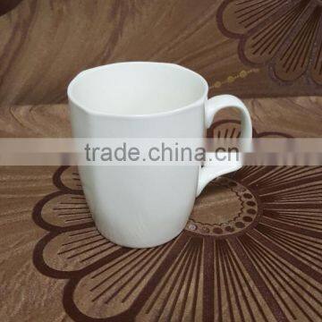 Unique 8 corner angle porcelain white mugs for advertising