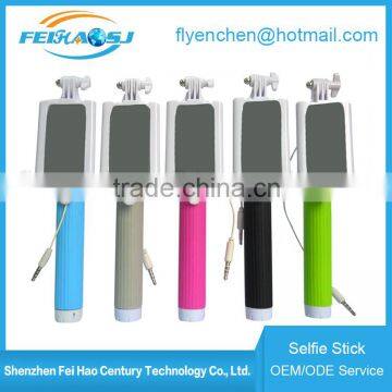 2016 Fashion fodable pocket cable monopod wired selfie stick with mirror