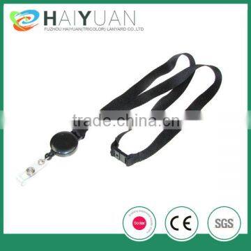 plain black polyester lanyards with badge pull reel