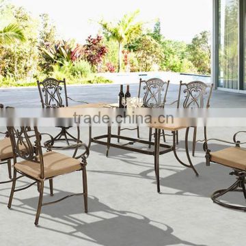 Premium Quality Garden Patio Terrace Deck Cast Aluminum Bronze Living Accents Outdoor Furniture Mosaic Table with Swivel Chairs