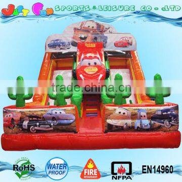 new desined giant commercial grade two lane inflatable dry slide for adults and kids for sale,inflatable cars dry slide