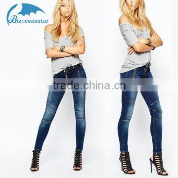 Womens Biker Jeans With Zip Detail, Wholesale Fashion Biker Jeans Quality Choice