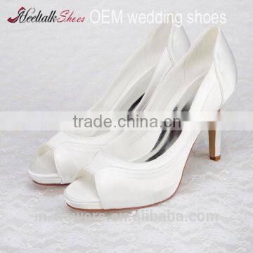 Wholesale China manufacturer women satin dress bridal whote shoes peep toe wedding high heels