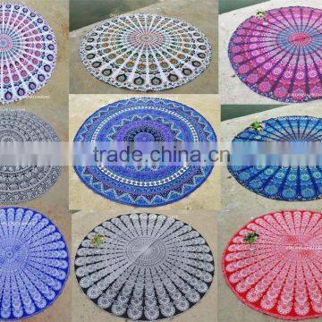 Indian Handmade Round Mandala Beach Throw Roundie Yoga Mat Cotton Tapestry Bohemian Wall Art Dorm Decor