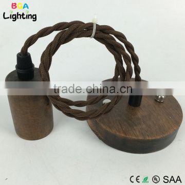 E27 lamp holder Screw wood pendant light with colorful braided wire