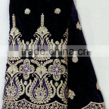 CL9379-1 New design high quality African big embroidered PURPLE Velvet lace softly material for making dress