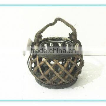 2016 Hot Sale Willow Round Bowl Candle Stand/hurricane With Round Glass