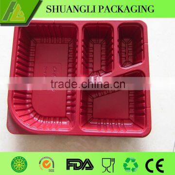 Blister plastic food tray with 4 compartments