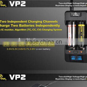 XTAR VP2 two slots real time display Li-ion/LifePO4 charger for 3.2V/3.6V/3.8V batteries & three Optional current 0.25/0.5/1.0A.