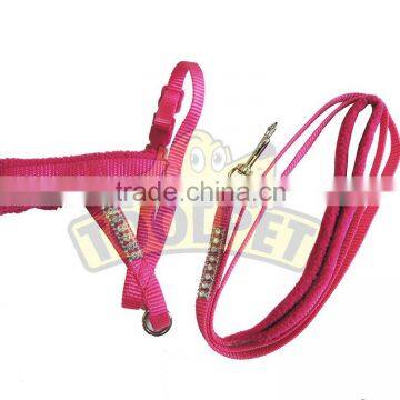 Nylon A harness+ leash with diamond decoration