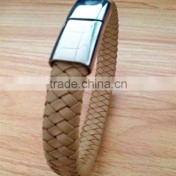 simple style plain braided cow leather bracelet with 316L easy open clasp